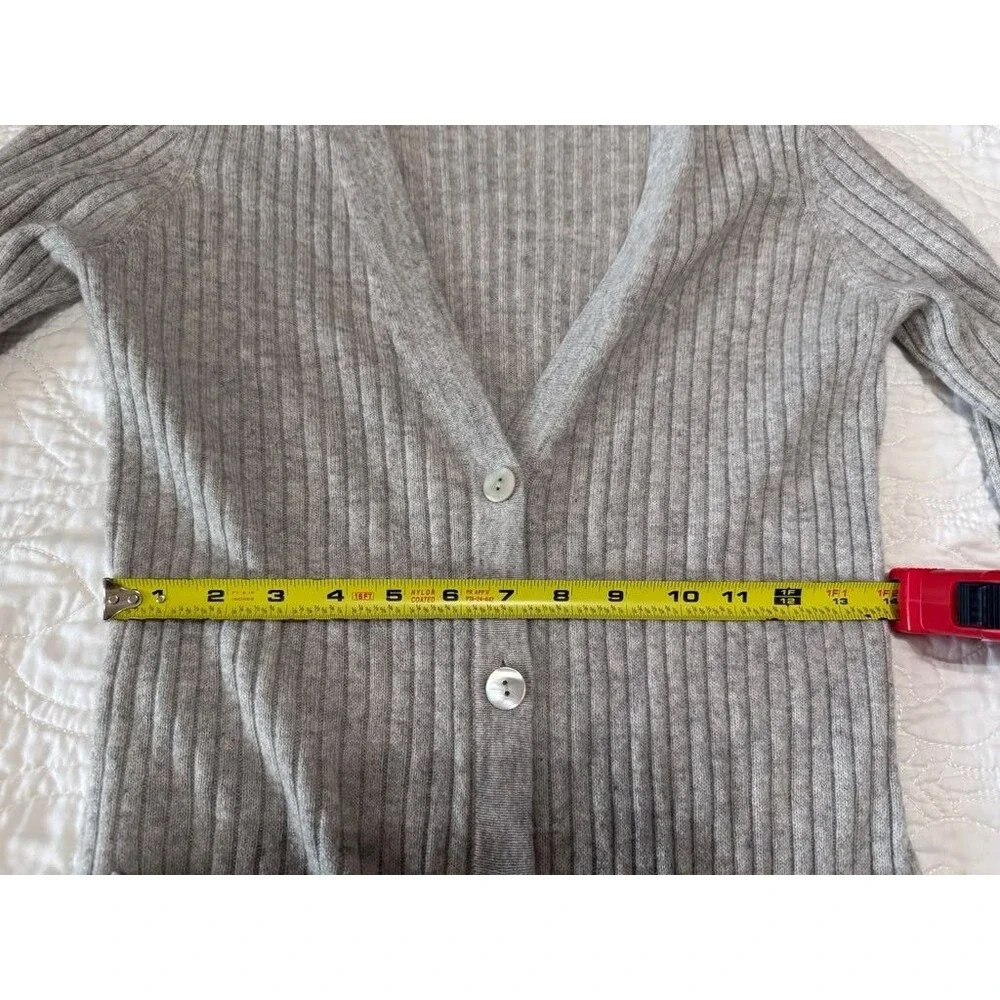 Autumn Cashmere 100% Cashmere Ribbed Long Cardigan Sweater Gray Size S